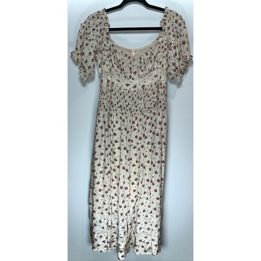 Free People Bali Juniper Ditsy Floral Smocked Midi Dress size 12
